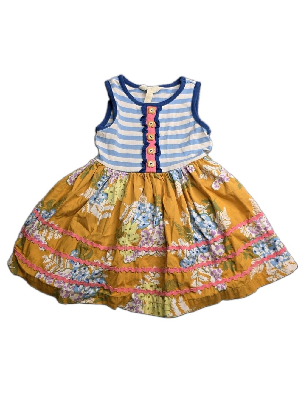 Matilda Jane Camp MJC Gotta Bale Dress Girls Size 2 EUC Blue Stripe Floral